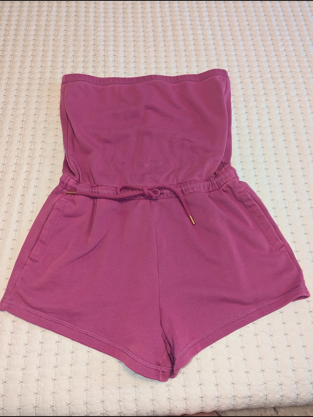 Jolyn Clothing Magenta Strapless Athletic/Cover Up Romper Shorts with Drawstring